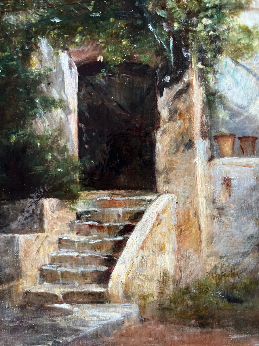 Tableau XIX ème siècle vieille maison du midi peinture signée Henri Blanc-Fontaine 1819-1897 -photo-4