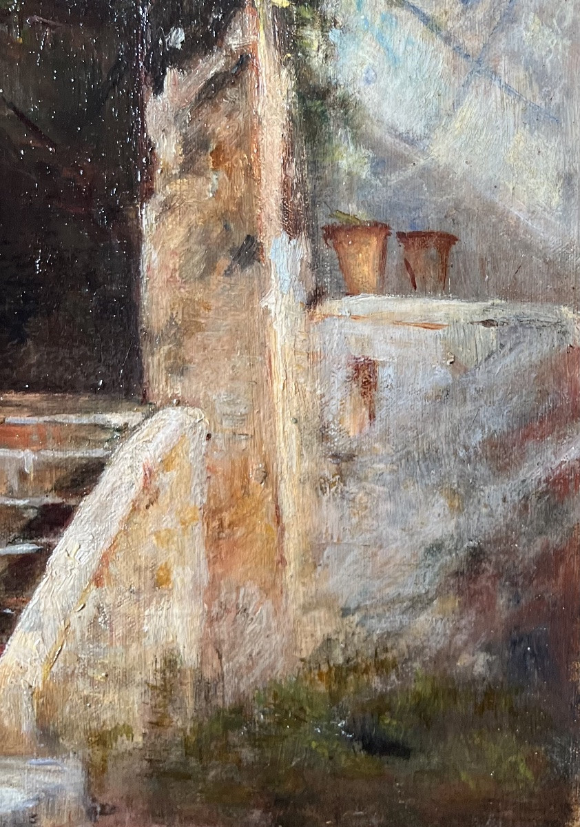 Tableau XIX ème siècle vieille maison du midi peinture signée Henri Blanc-Fontaine 1819-1897 -photo-6