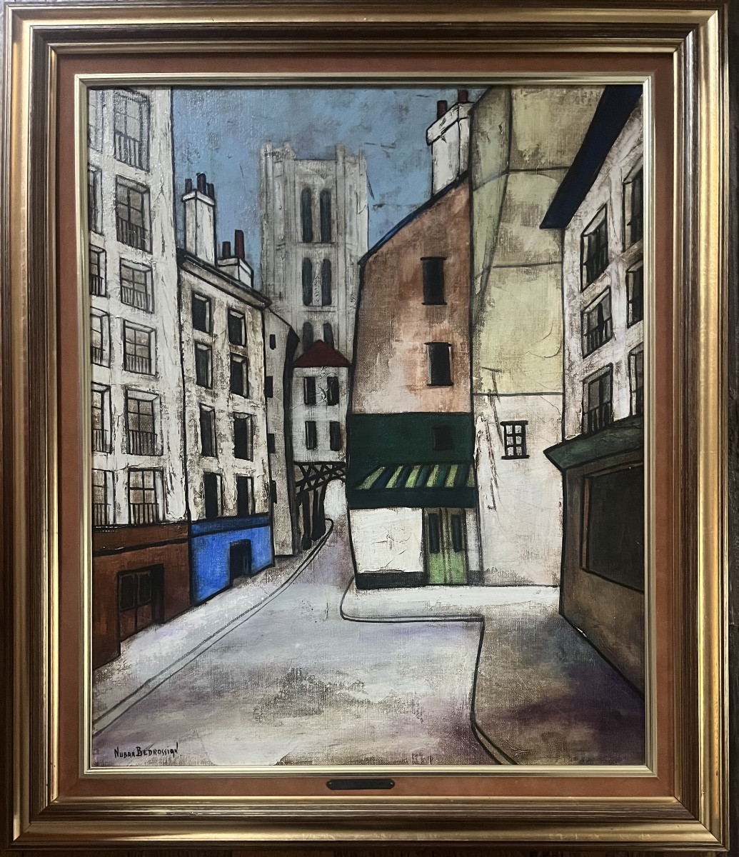 Tableau Arménien Arménie Vue de Paris peinture signée Nubar Bédrossian ( 1926-1992-photo-4