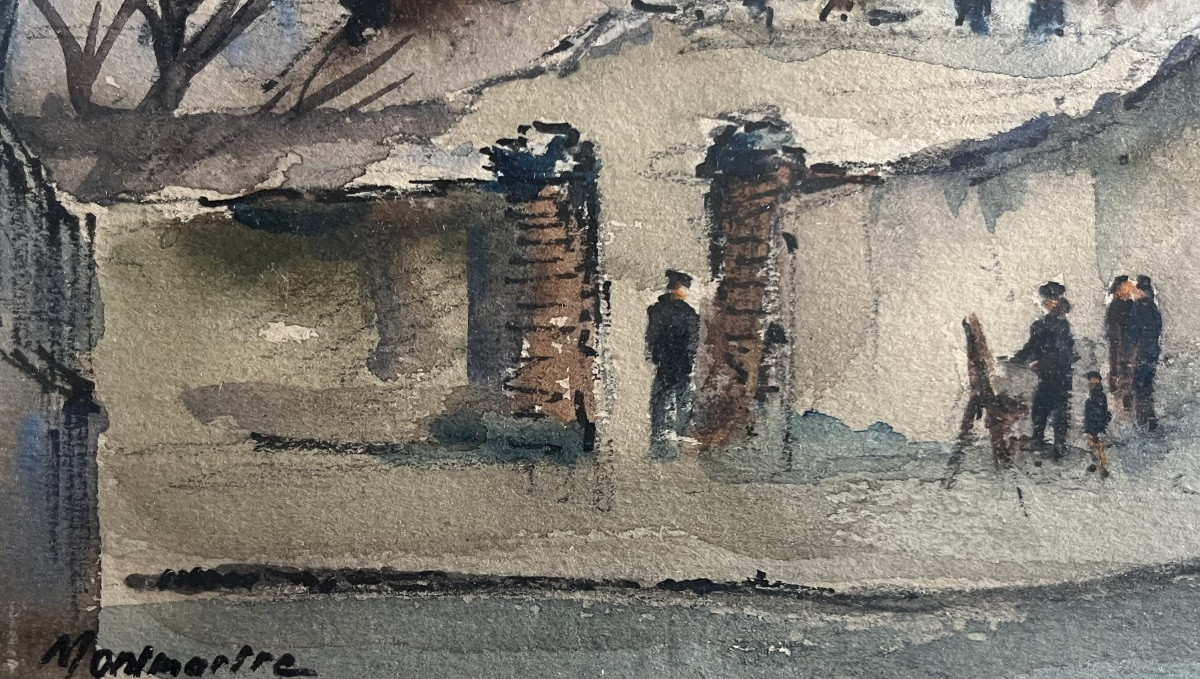 Painting Paris Montmartre From The 30s Watercolor Signed Fernand Guignier (1902-1980)-photo-1