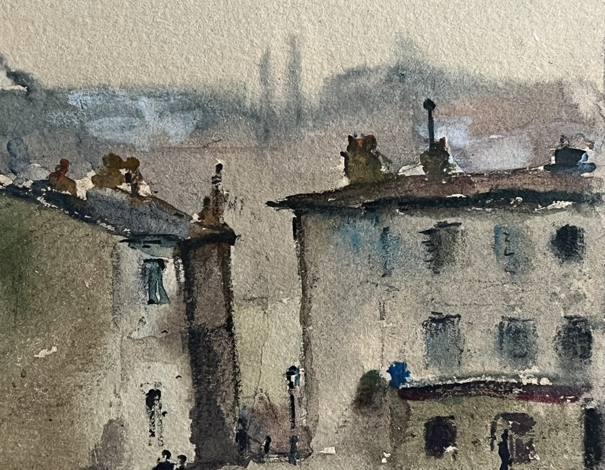 Painting Paris Montmartre From The 30s Watercolor Signed Fernand Guignier (1902-1980)-photo-2