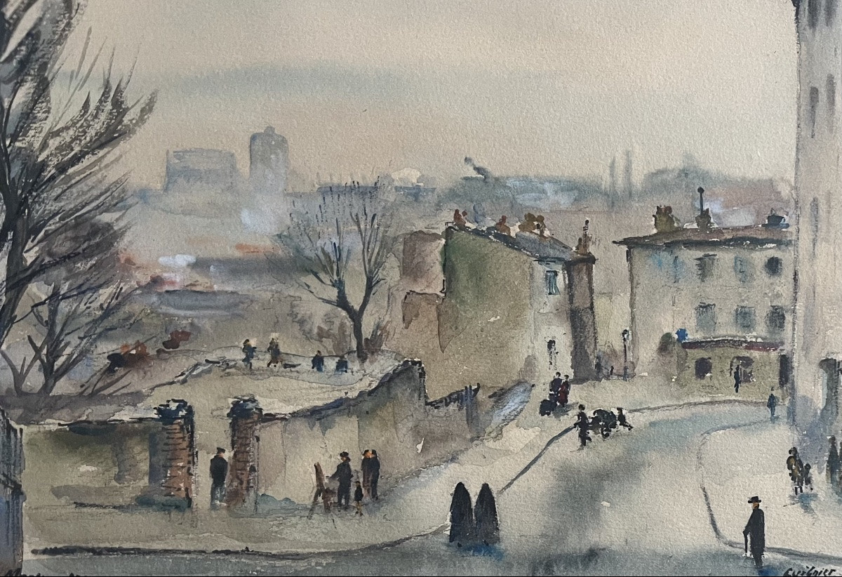 Painting Paris Montmartre From The 30s Watercolor Signed Fernand Guignier (1902-1980)-photo-3