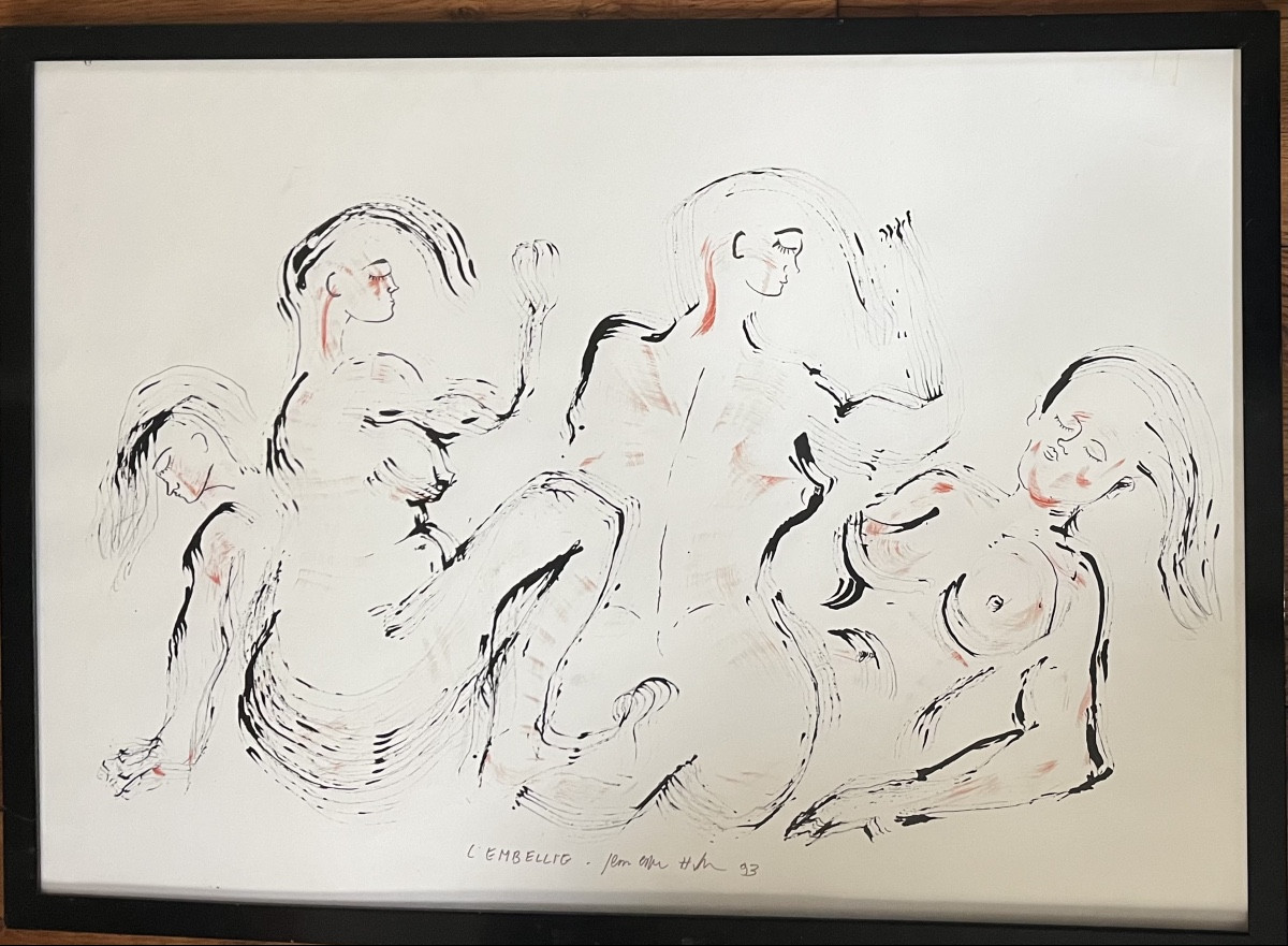 Tableau  quatre femmes nues en mouvement  grande encre signée Jen Edern Hallier ( 1936-1997)-photo-2