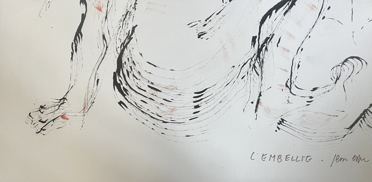 Tableau  quatre femmes nues en mouvement  grande encre signée Jen Edern Hallier ( 1936-1997)-photo-2