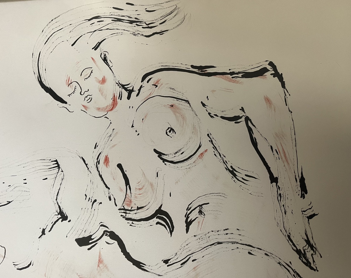 Tableau  quatre femmes nues en mouvement  grande encre signée Jen Edern Hallier ( 1936-1997)-photo-4