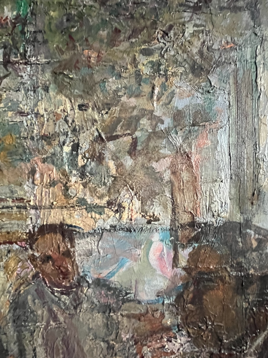 Expressionist Painting, Lyon School, Café Scene, Bar Painting By René Hamiot-photo-3