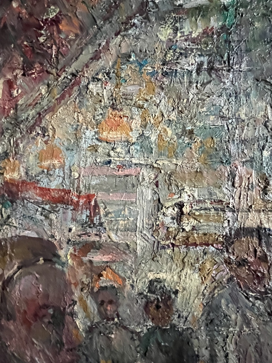 Expressionist Painting, Lyon School, Café Scene, Bar Painting By René Hamiot-photo-1