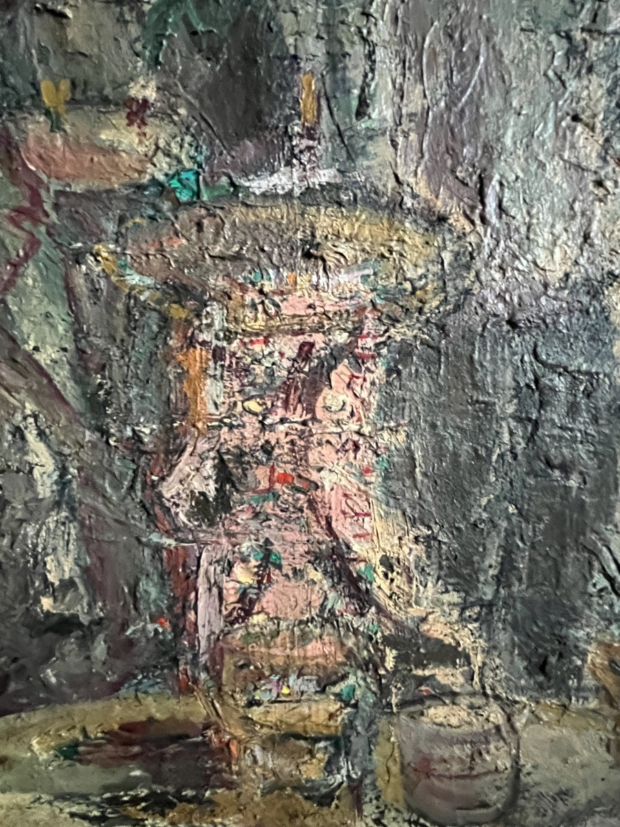 Expressionist Painting, Lyon School, Café Scene, Bar Painting By René Hamiot-photo-2