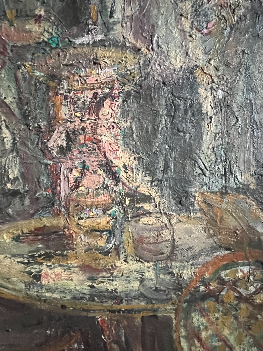 Expressionist Painting, Lyon School, Café Scene, Bar Painting By René Hamiot-photo-4