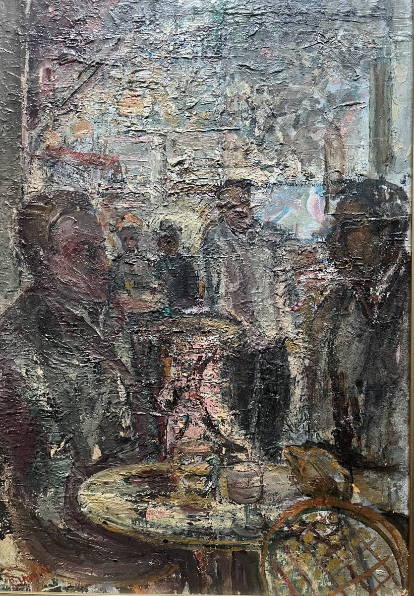 Expressionist Painting, Lyon School, Café Scene, Bar Painting By René Hamiot