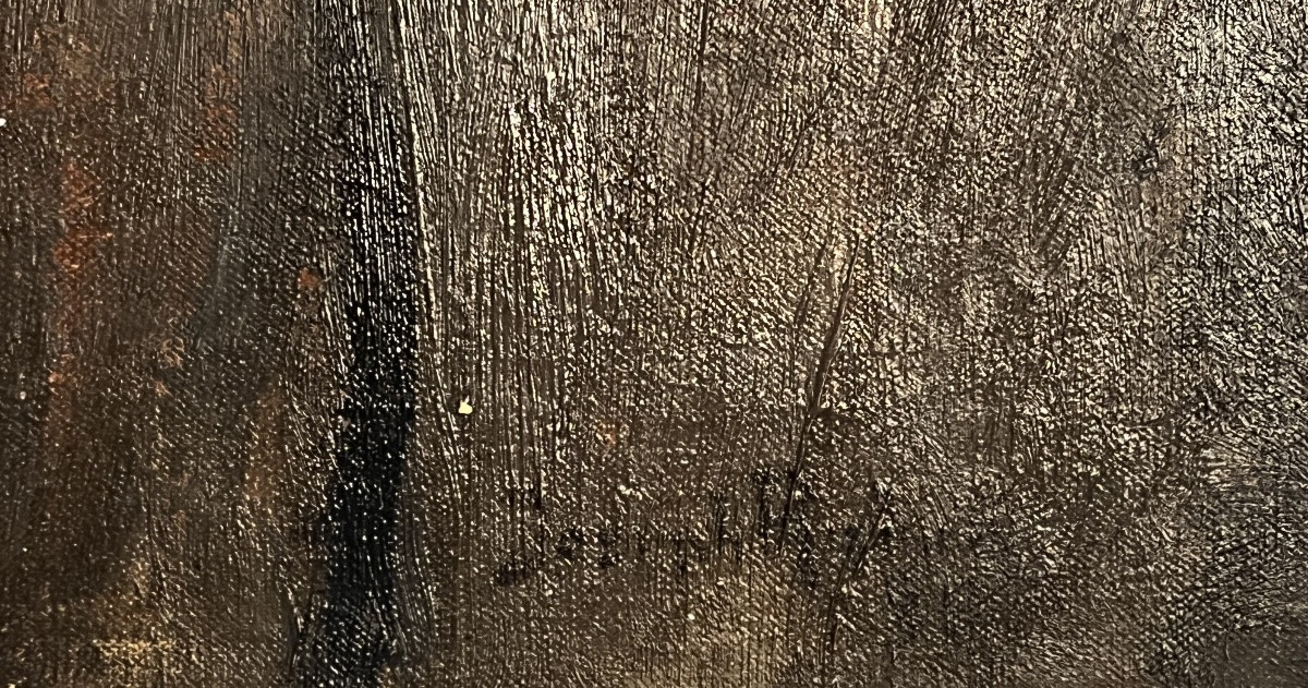 Painting Portrait Of A Man With A Hat From The 1970s, Signed Painting To Be Deciphered-photo-2