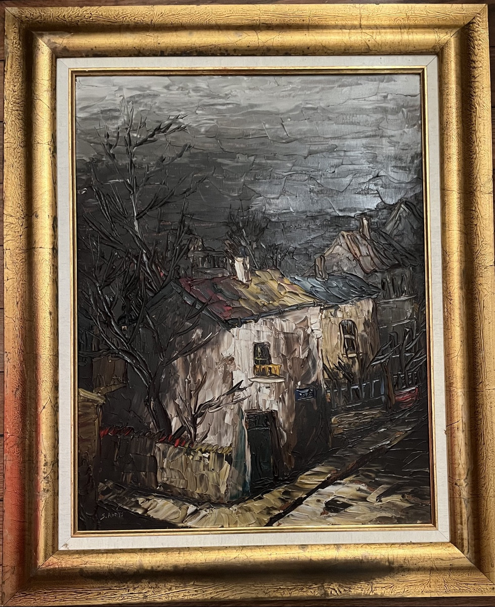 Painting Of A View Of Paris At Night, Ménilmontant. Expressionist Painting Signed Léon Schwartz Abrys.-photo-3