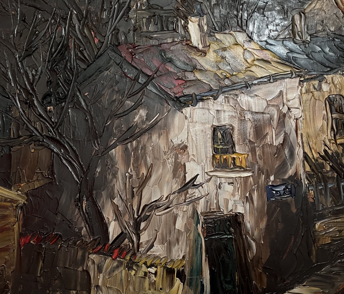 Painting Of A View Of Paris At Night, Ménilmontant. Expressionist Painting Signed Léon Schwartz Abrys.-photo-2