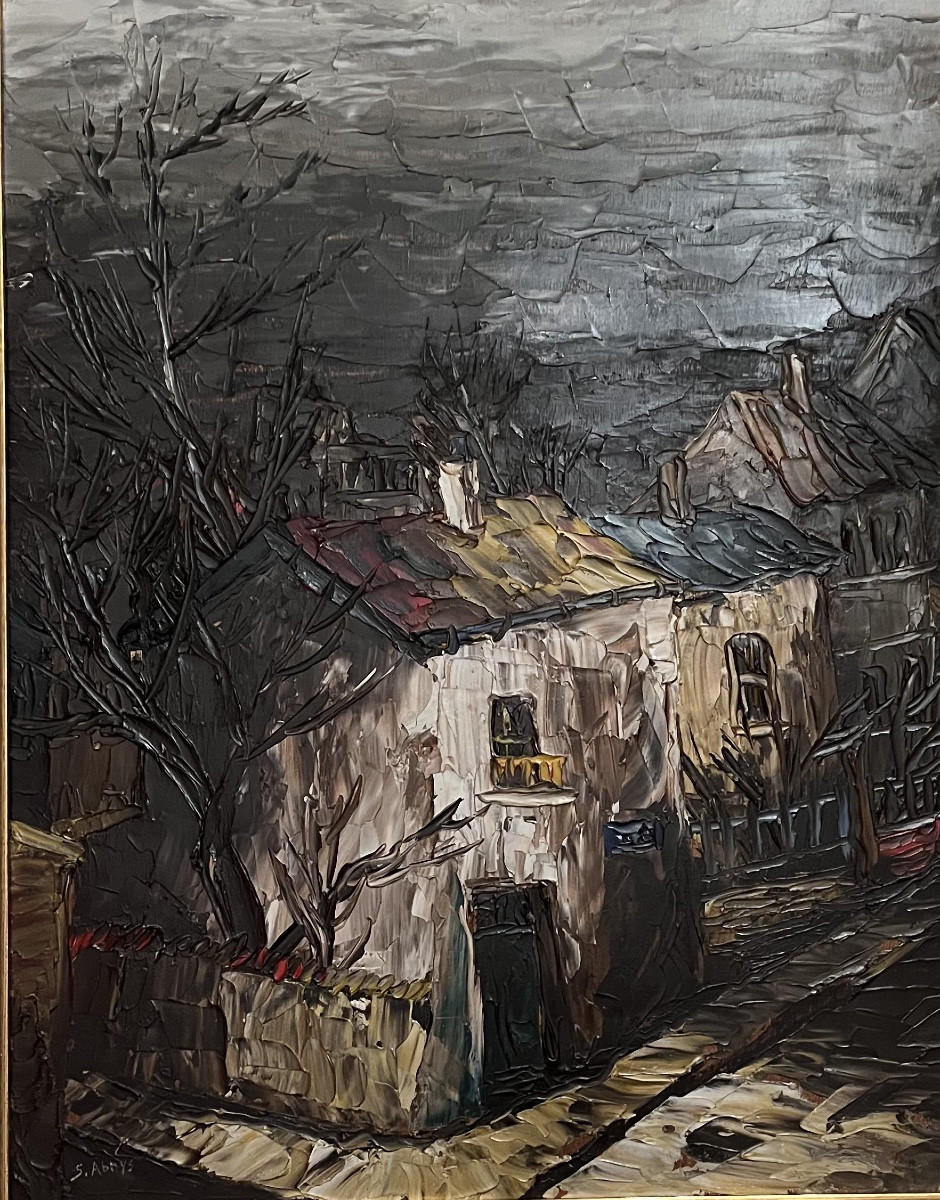 Painting Of A View Of Paris At Night, Ménilmontant. Expressionist Painting Signed Léon Schwartz Abrys.