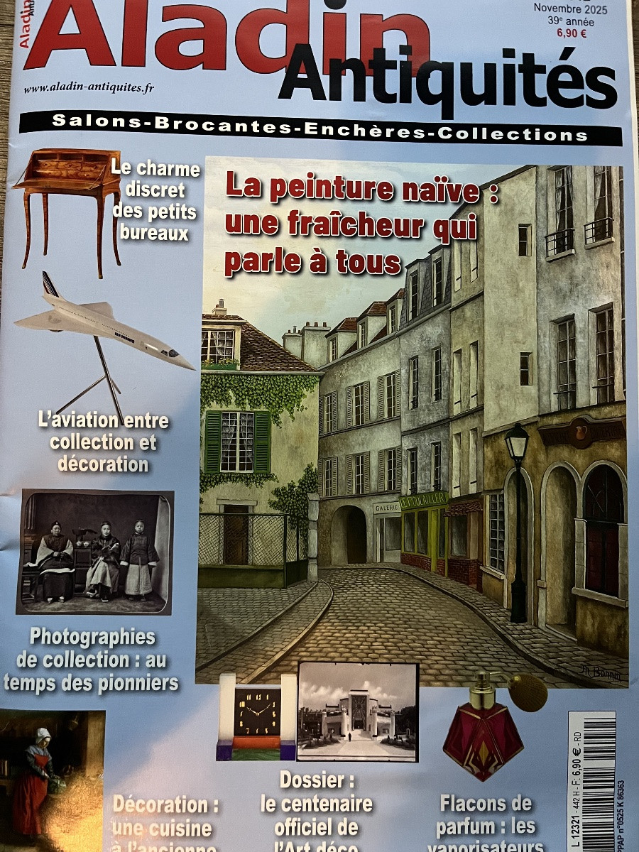 Tableau art naïf paysage animé d'automne de 1977 peinture signée Berthe Mourges  née en 1922-photo-1