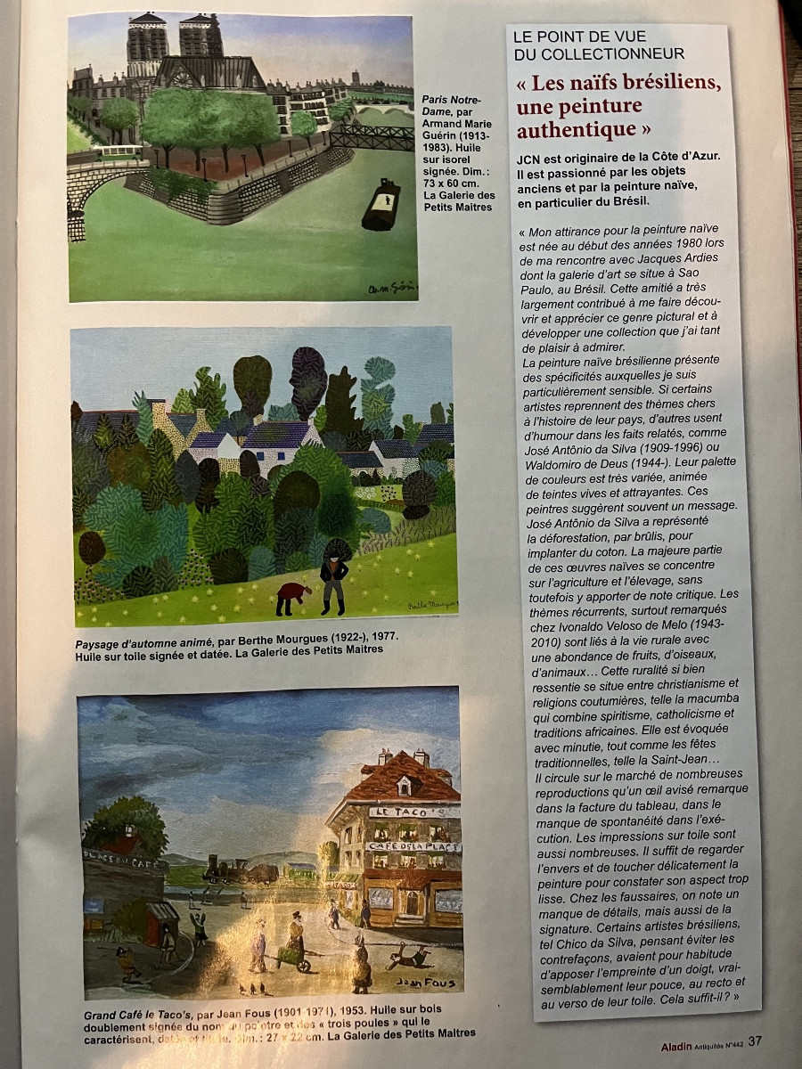 Tableau art naïf paysage animé d'automne de 1977 peinture signée Berthe Mourges  née en 1922-photo-2