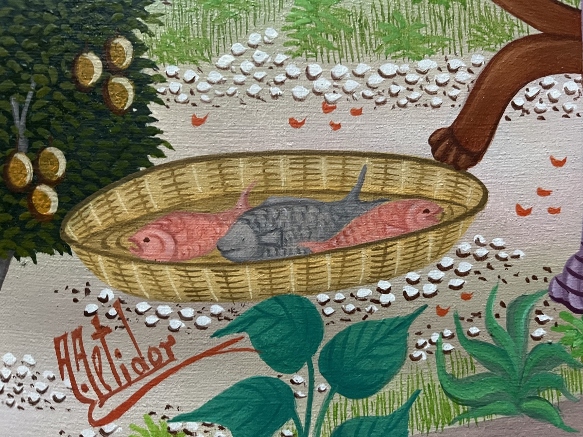 Tableau naïf Haïti école naïve Le roi et la Reine à la pêche peinture signée Alfred Altidor-photo-4