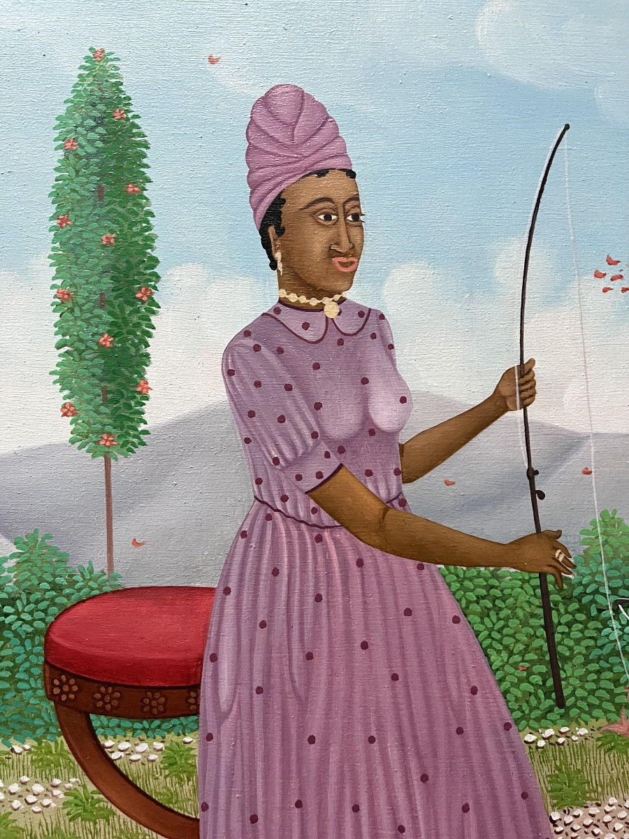 Tableau naïf Haïti école naïve Le roi et la Reine à la pêche peinture signée Alfred Altidor-photo-6
