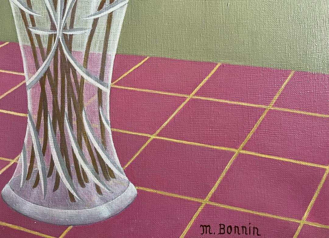 Tableau Art Naif Bouquet de fleurs les tournesols école Naïve Signée Maurice Bonnin 1911-1993-photo-2