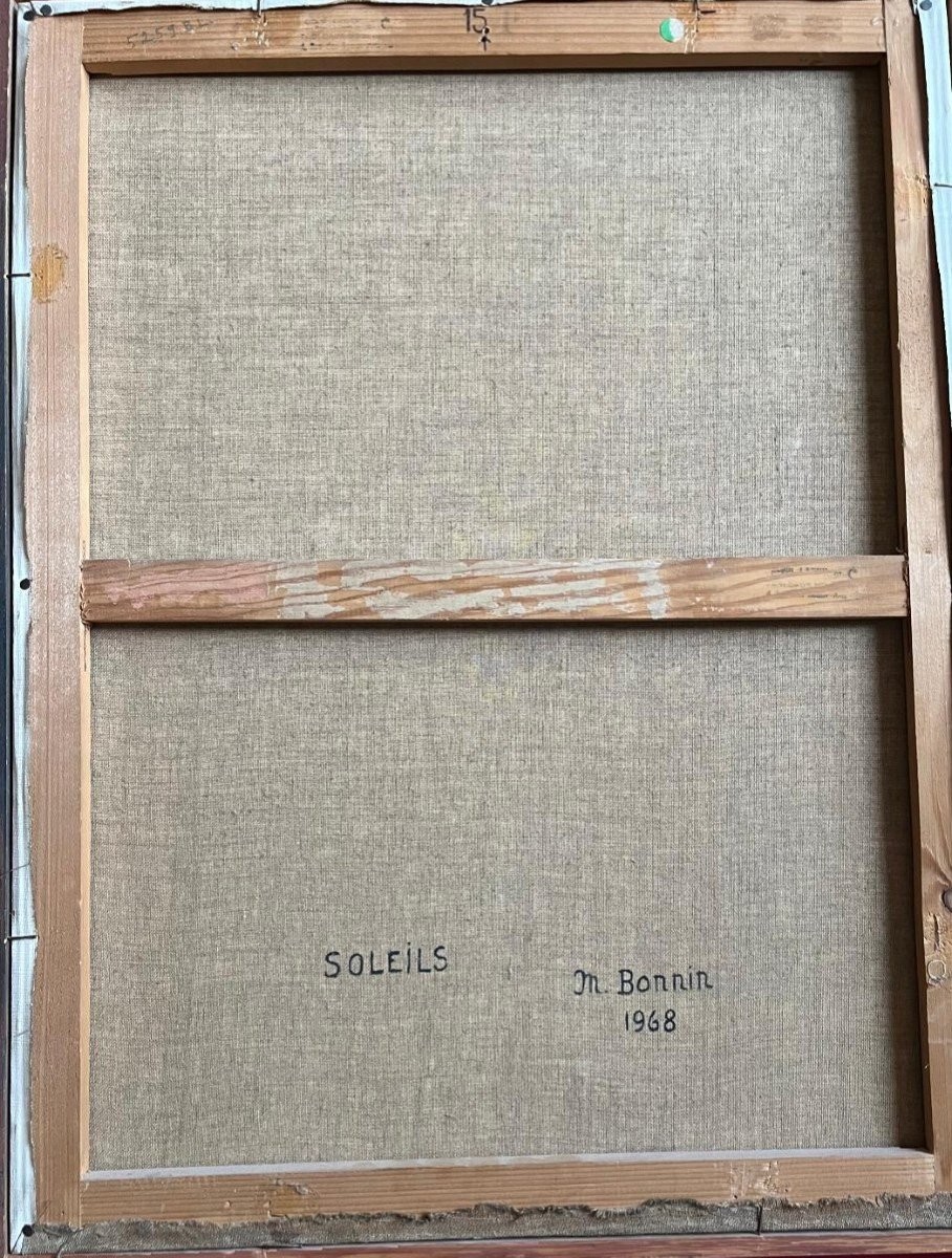 Tableau Art Naif Bouquet de fleurs les tournesols école Naïve Signée Maurice Bonnin 1911-1993-photo-4