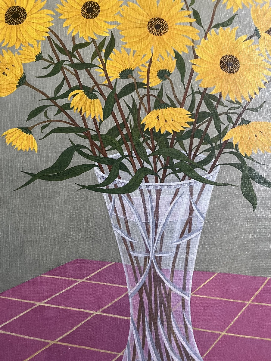 Tableau Art Naif Bouquet de fleurs les tournesols école Naïve Signée Maurice Bonnin 1911-1993-photo-3