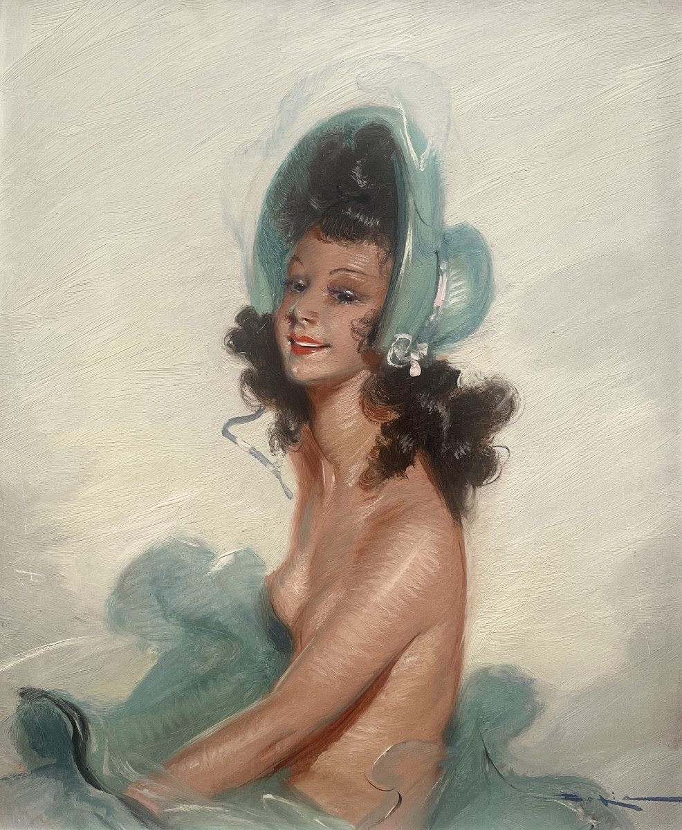 Tableau proche Domergue portrait &eacute;l&eacute;gante peinture sign&eacute;e Ata Boxia 