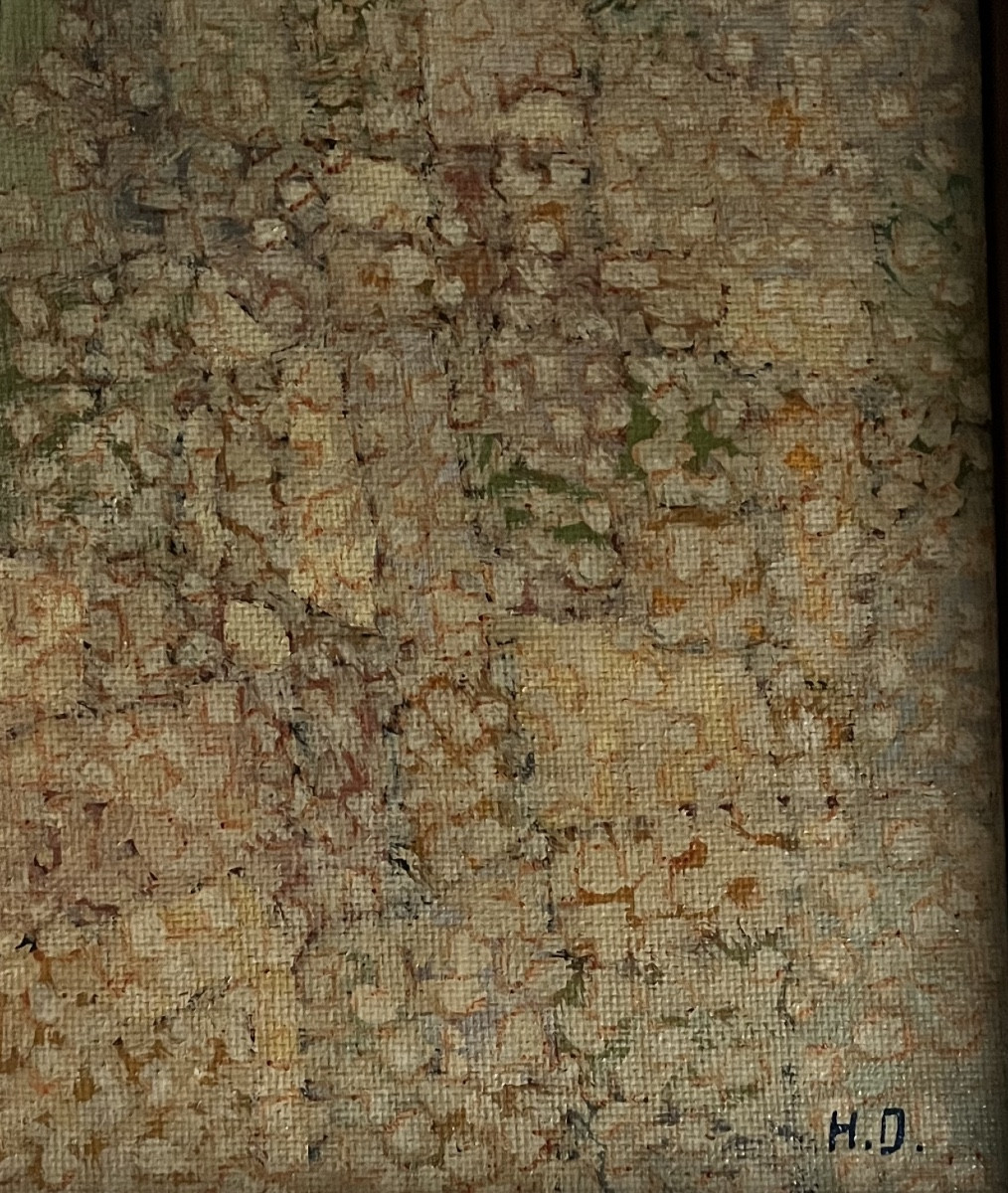 School Of Lyon, Abstract Pointillist Painting Signed Henri Darnaud-photo-2