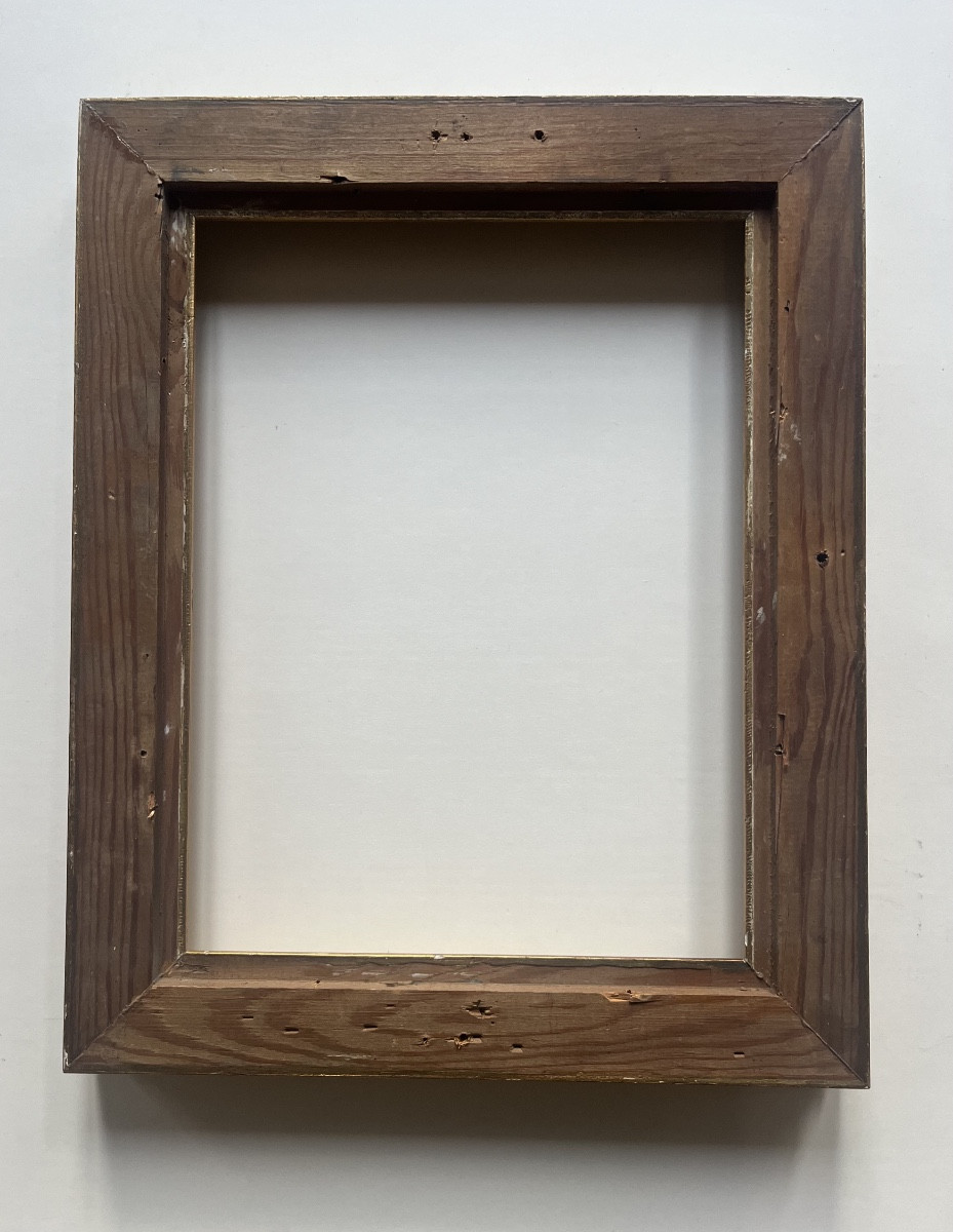 Cadre ancien bois et stuc doré Barbizon feuillure atypique 26.2 cm x 20,5 cm -photo-4