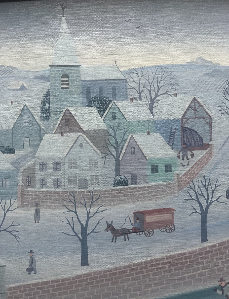 Tableau naïf les joies de l’hiver village animé sous la neige peinture de Christian Vatan-photo-7
