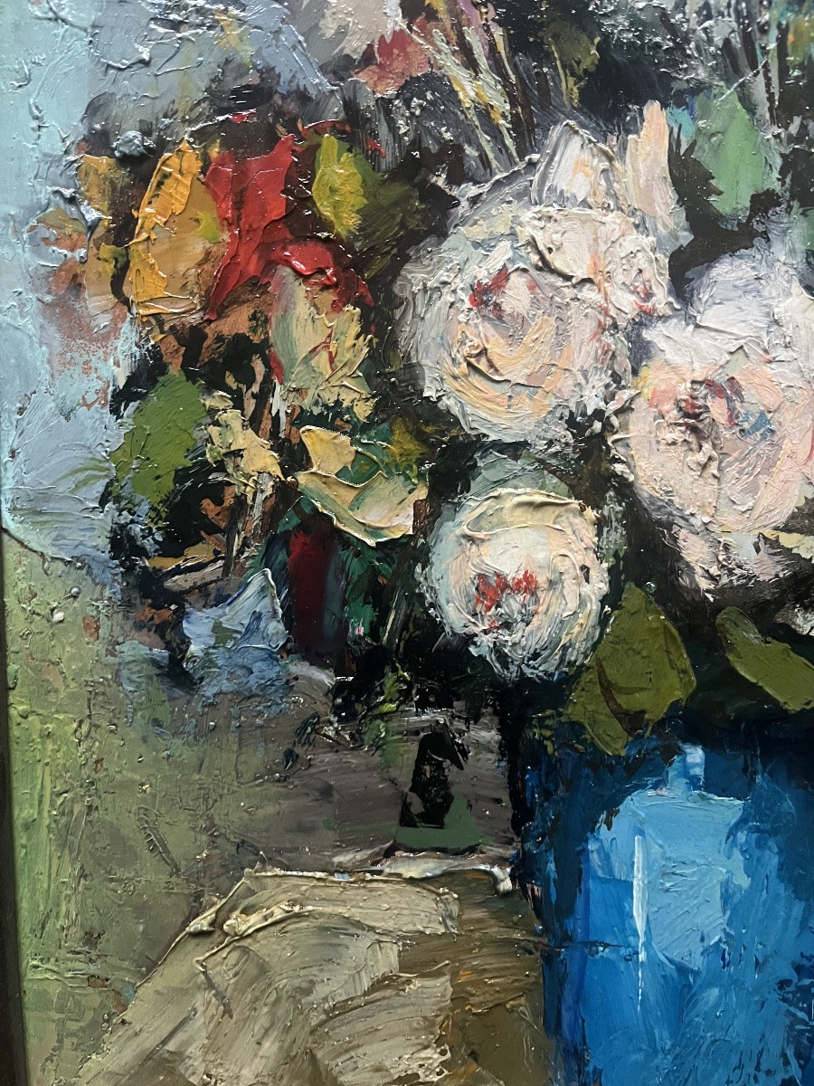 Marseille Expressionist Painting, Bouquet Of Flowers, Signed Jacques Van Den Bussche -photo-4