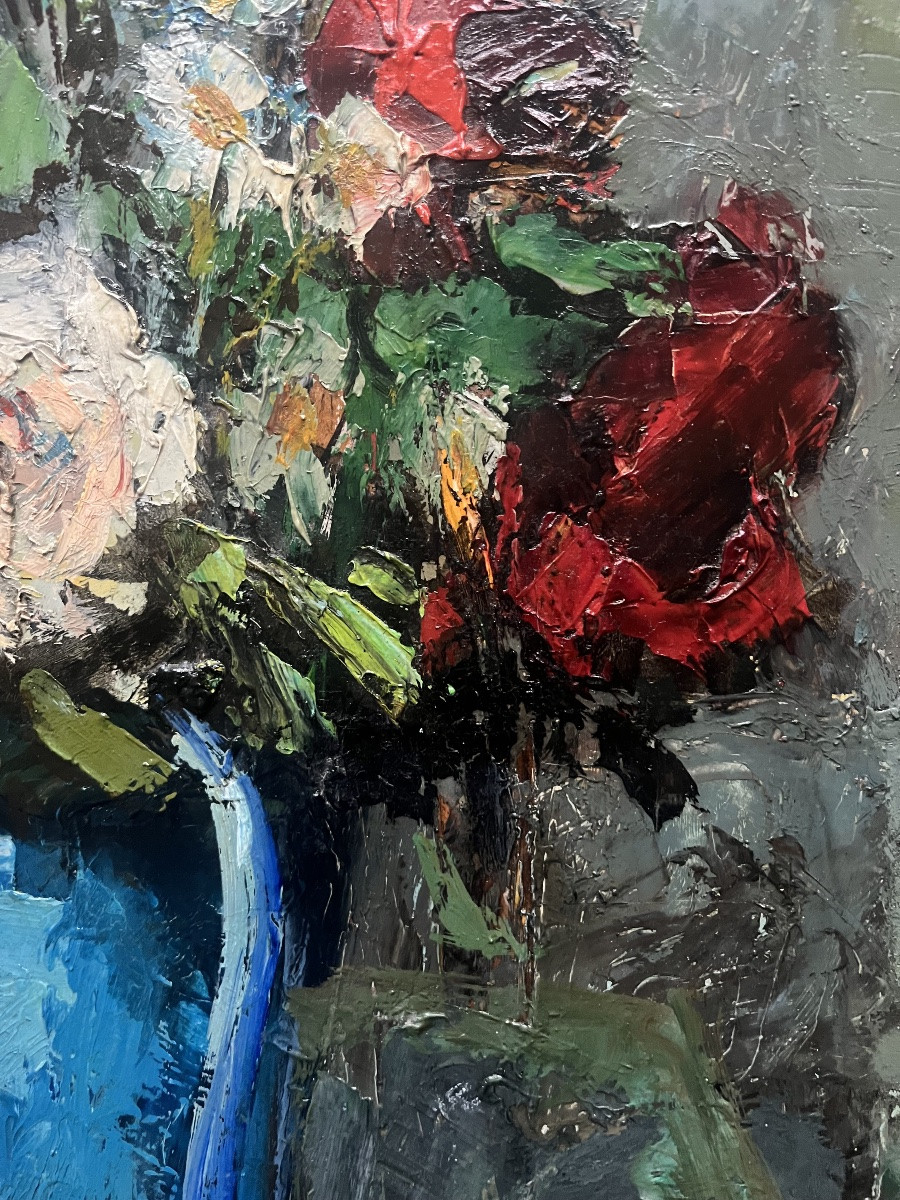 Marseille Expressionist Painting, Bouquet Of Flowers, Signed Jacques Van Den Bussche -photo-6