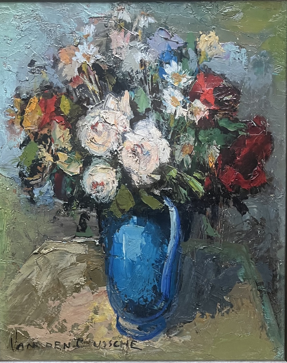 Marseille Expressionist Painting, Bouquet Of Flowers, Signed Jacques Van Den Bussche 