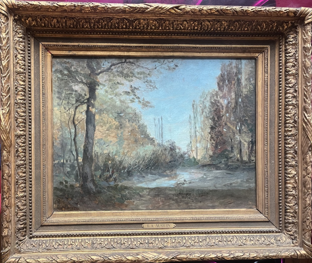 Landscape Painting, Barbizon School, Circle Of Corot, Painting Signed Louis Augustin Auguin 1824-1903-photo-1