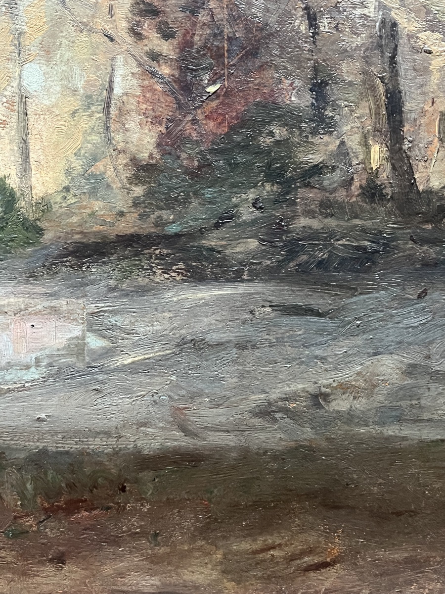 Landscape Painting, Barbizon School, Circle Of Corot, Painting Signed Louis Augustin Auguin 1824-1903-photo-4