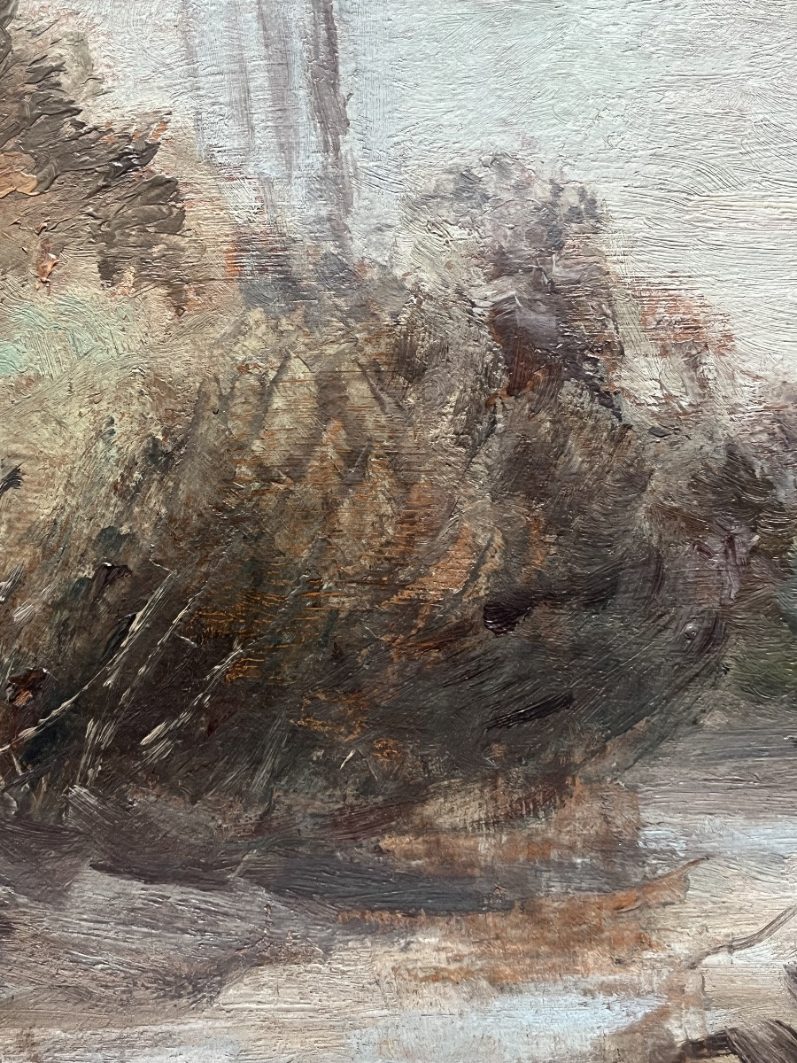 Landscape Painting, Barbizon School, Circle Of Corot, Painting Signed Louis Augustin Auguin 1824-1903-photo-5
