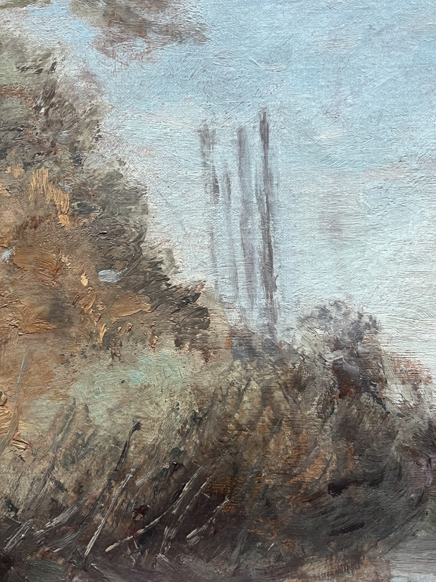 Landscape Painting, Barbizon School, Circle Of Corot, Painting Signed Louis Augustin Auguin 1824-1903-photo-6