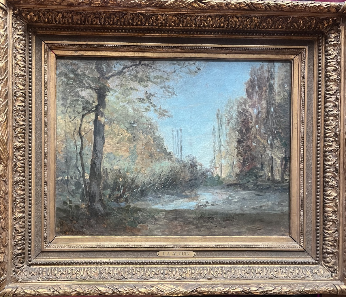 Landscape Painting, Barbizon School, Circle Of Corot, Painting Signed Louis Augustin Auguin 1824-1903