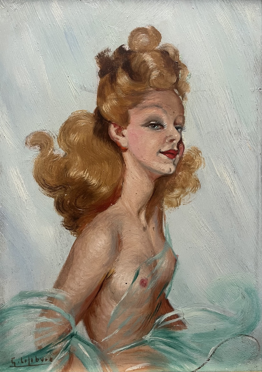 Painting From The 1950s, Elegant Topless Nude Surrounded By Domergue, Signed Lefebvre 