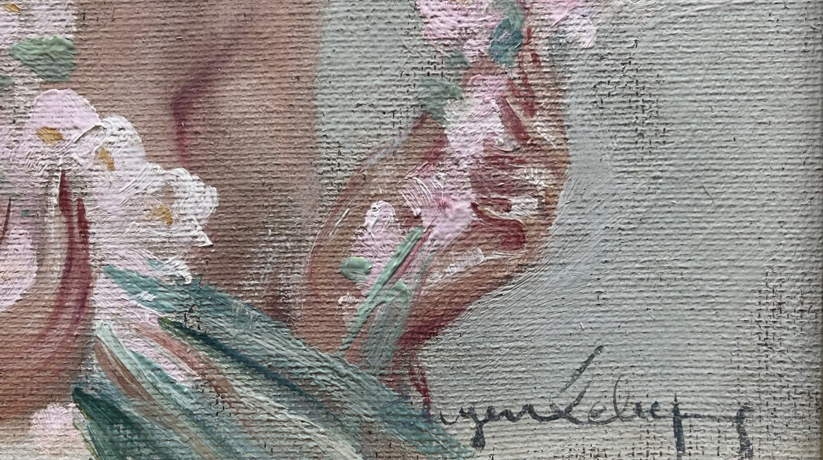 Elegant Painting With A Bouquet Of Flowers, Domergue Style, Signed Eugène Leliepvre -photo-3