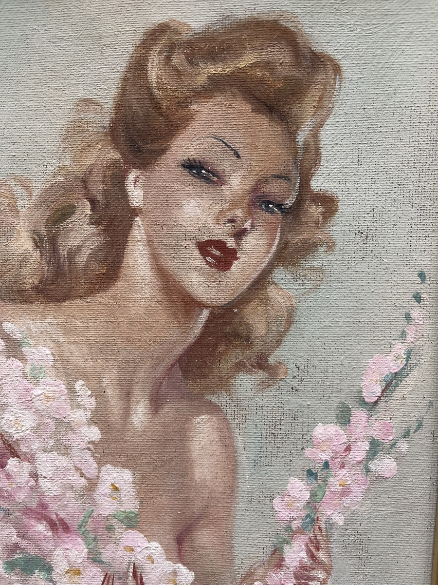 Elegant Painting With A Bouquet Of Flowers, Domergue Style, Signed Eugène Leliepvre -photo-2