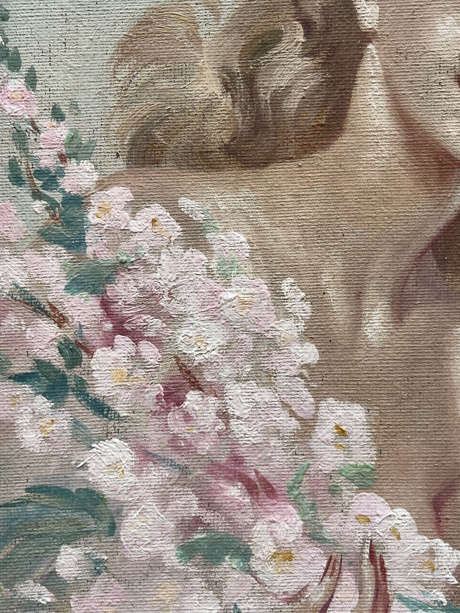 Elegant Painting With A Bouquet Of Flowers, Domergue Style, Signed Eugène Leliepvre -photo-3