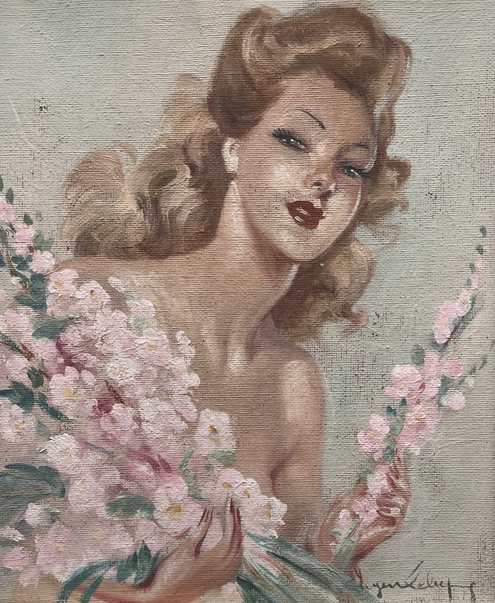 Elegant Painting With A Bouquet Of Flowers, Domergue Style, Signed Eugène Leliepvre -photo-4