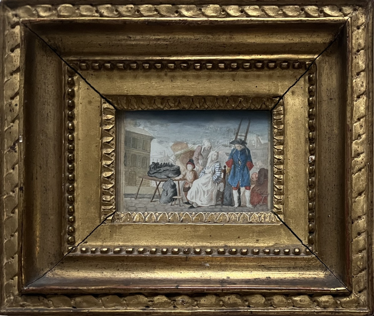 French School Miniature Gouache Painting, 18th Century, "the Merchants", Anonymous.-photo-2