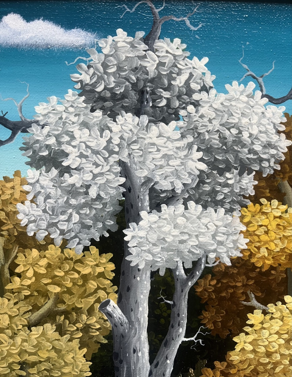 Tableau naif école de l’Est Serbie les bûcherons peinture signée Dragan Milhaïlovic-photo-2