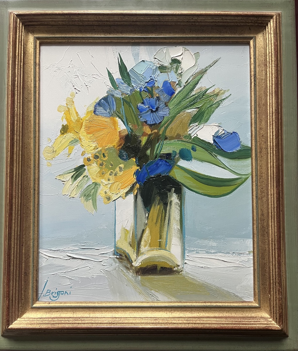 Expressionist Painting Of A Bouquet Of Flowers, Signed Jean Brissoni-photo-2