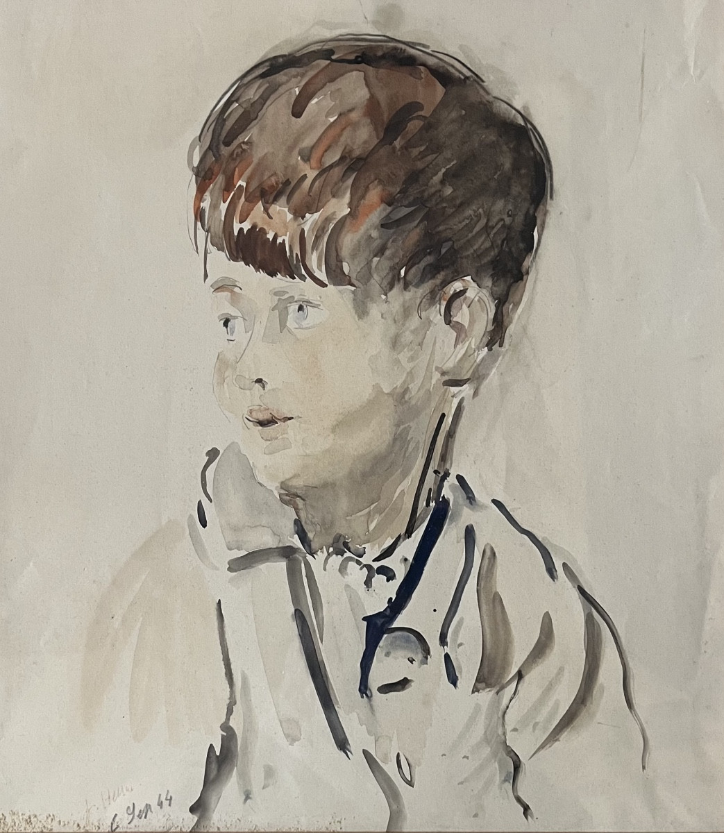 Antique Painting, Portrait Of A Child, Watercolor, Signed Jean Helleu (1894-1985) 