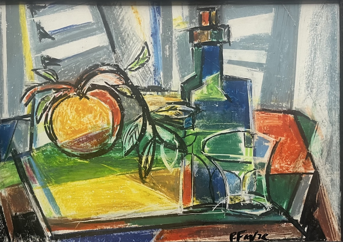 Cubist Pastel Still Life Painting Of Marseille, Signed Pierre Favre (1906-1983)