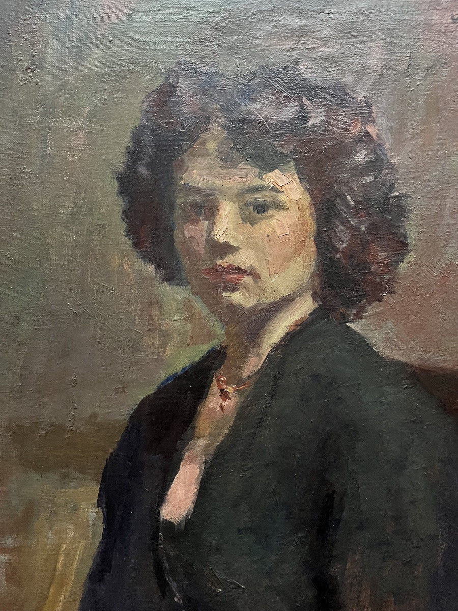 Tableau portrait de femme peinture avec signature à identifier .-photo-2