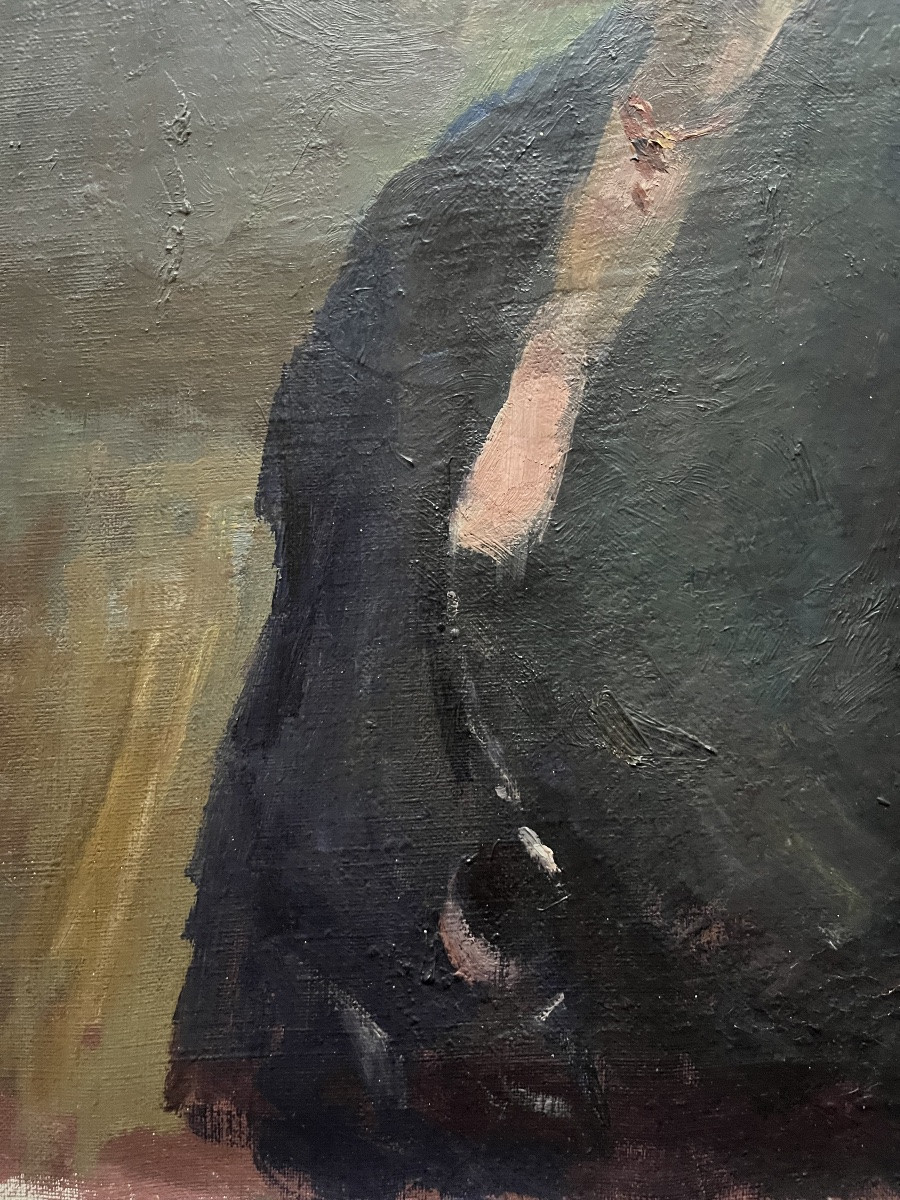 Tableau portrait de femme peinture avec signature à identifier .-photo-4