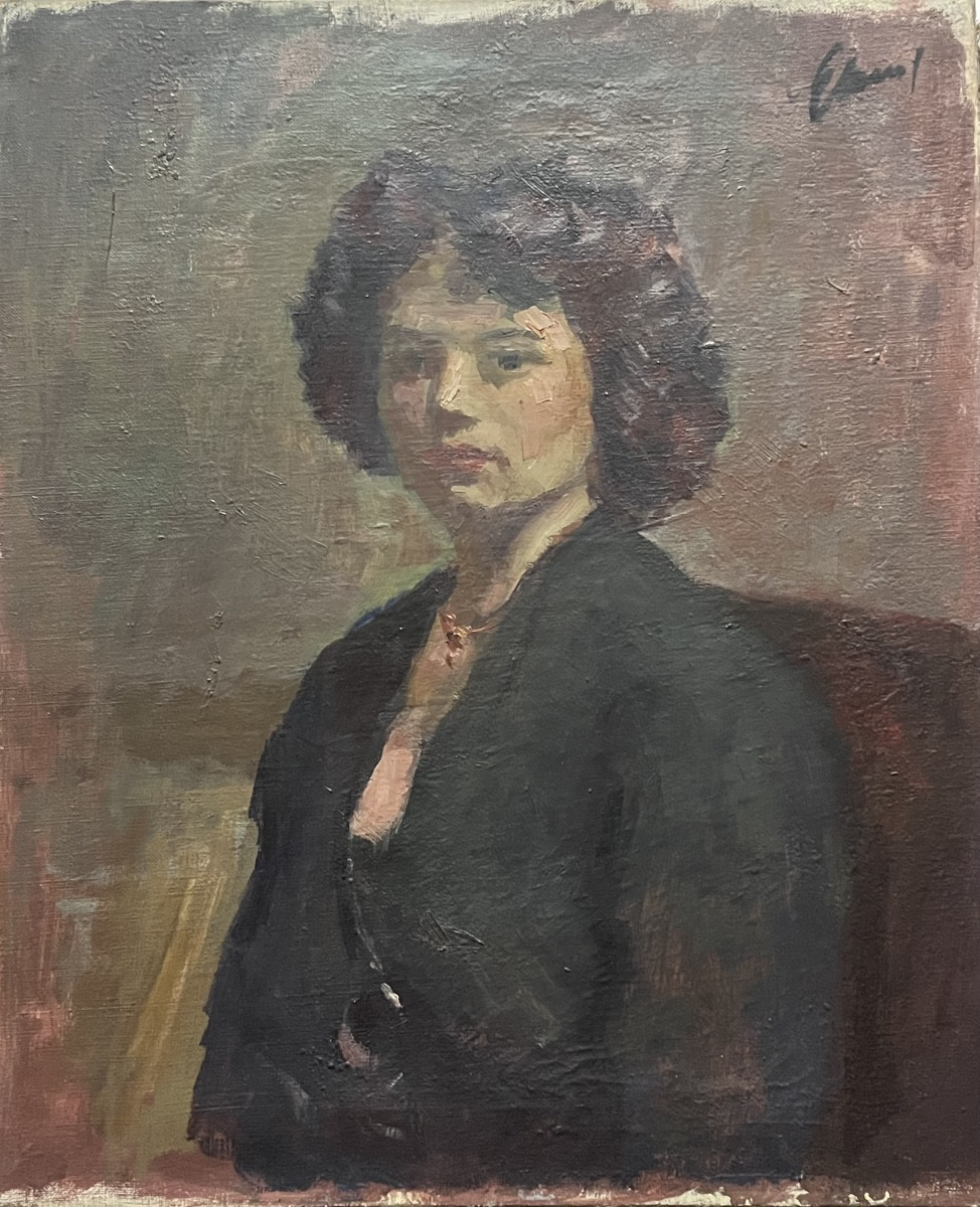Tableau portrait de femme peinture avec signature à identifier .